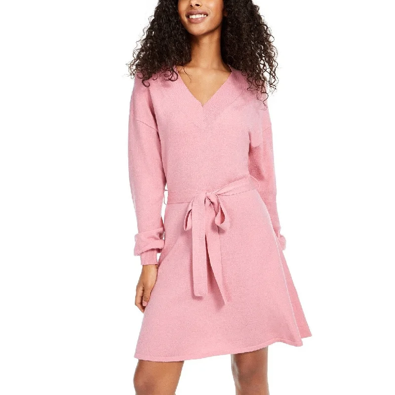 Exquisite Tailoring Sequin Hearts Juniors' Tie-Waist Sweater Dress Pink Size Extra Small Exquisite Tailoring Sequin Hearts Juniors' Tie-Waist Sweater Dress Pink Size Extra Small