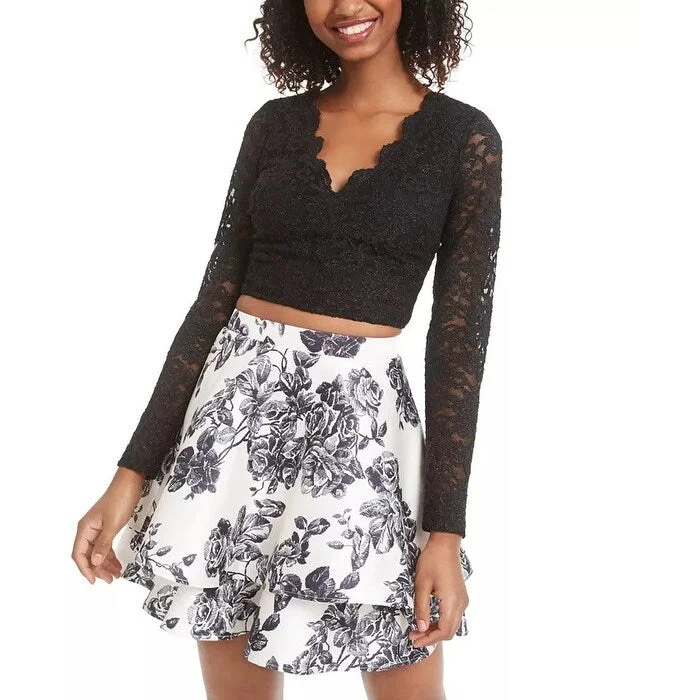 Soft And Comfortable City Studios Junior's 2 Pc Lace & Floral Print Dress Black Size 1 Soft And Comfortable City Studios Junior's 2 Pc Lace & Floral Print Dress Black Size 1