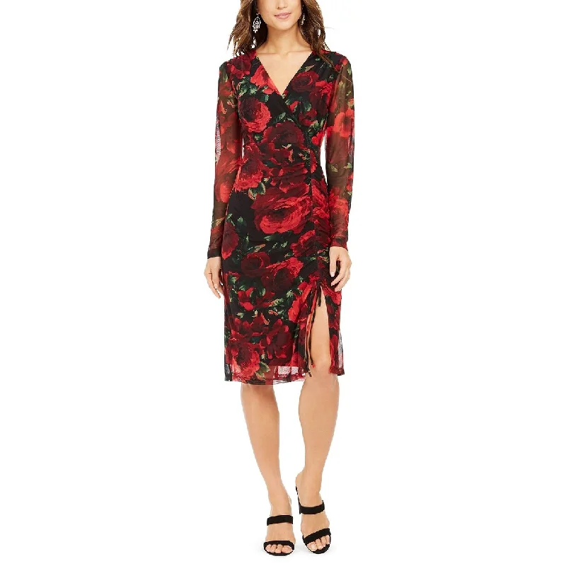 Energy Wear Connected Women's Long-Sleeve Mush Ruched Midi Dress Red Size 6