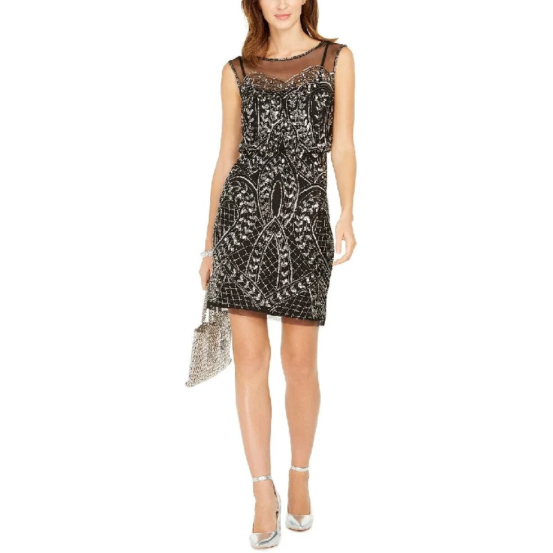 Unique Fashion Adrianna Papell Women's Embellished Illusion Dress Black Size 2