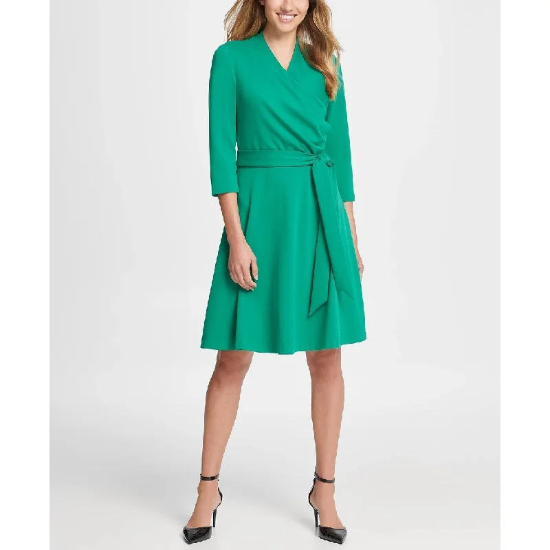 Breathable Design DKNY Women's Surplice Ponte Fit & Flare Dress Med Green Size 8
