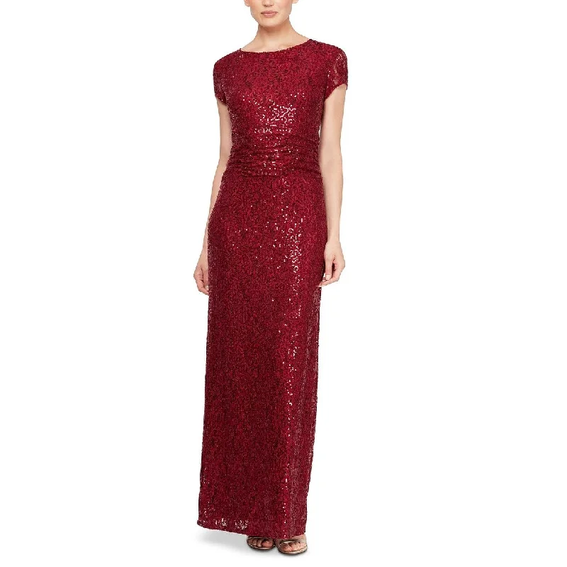 Knitted Design SL Fashions Women's Sequined Lace Gown Red Size 6