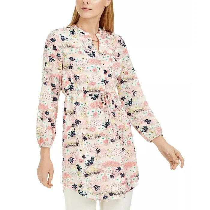 Celebrity Style Maison Jules Women's Printed Drawstring Dress Pink Size Large