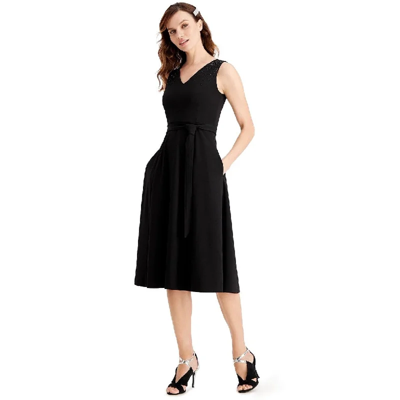 Tropical Style Calvin Klein Women's Shoulder Embellished Belted Dress Black Size 16