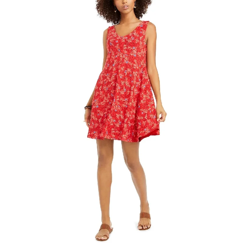 Ethnic Style Style & Co Women's Cross-Back Printed Dress Bright Red Size Large