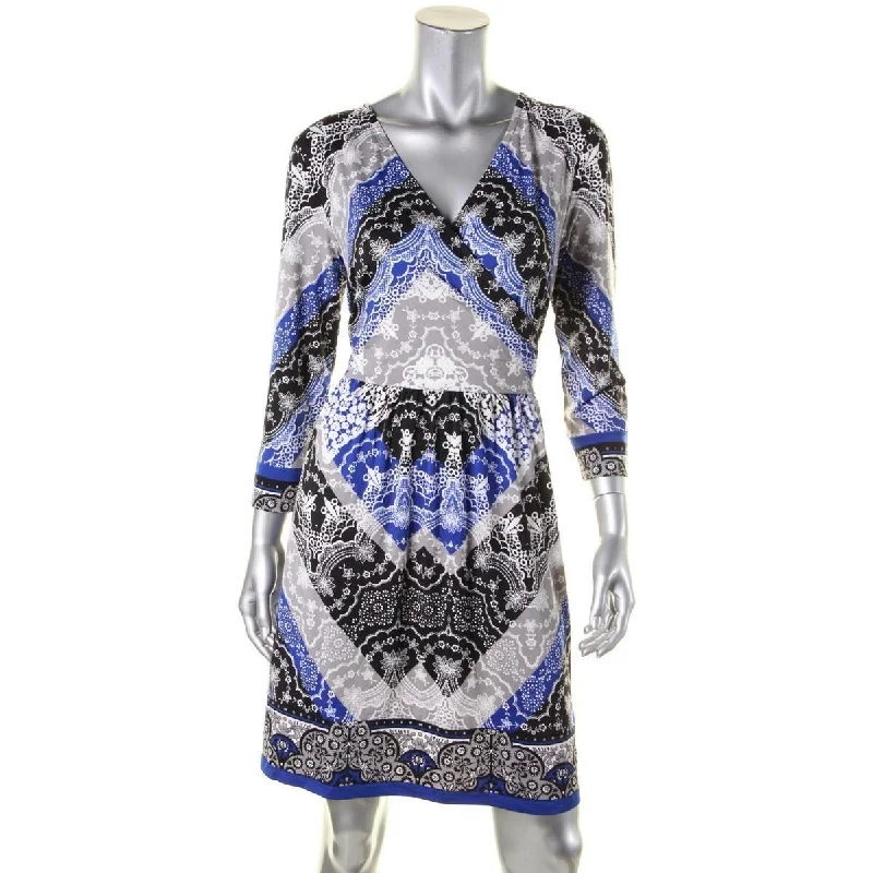 Fashionable And Versatile INC Womens Printed Wrap Casual Dress Blue, XS - Blue