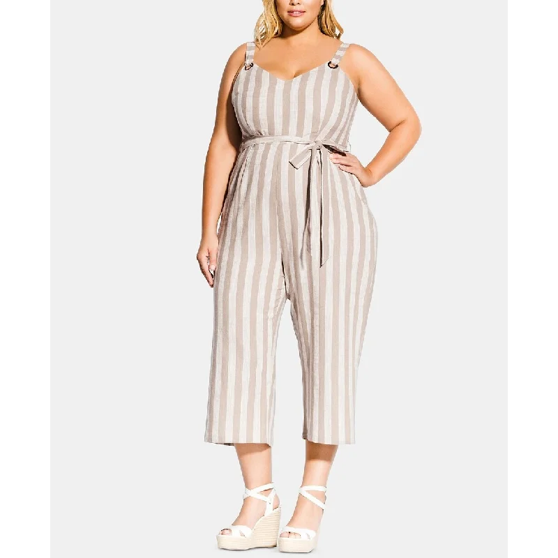 Personalized Design City Chic Women's Trendy Plus Size Carmine Striped Cropped Jumpsuit White Size 20 Personalized Design City Chic Women's Trendy Plus Size Carmine Striped Cropped Jumpsuit White Size 20
