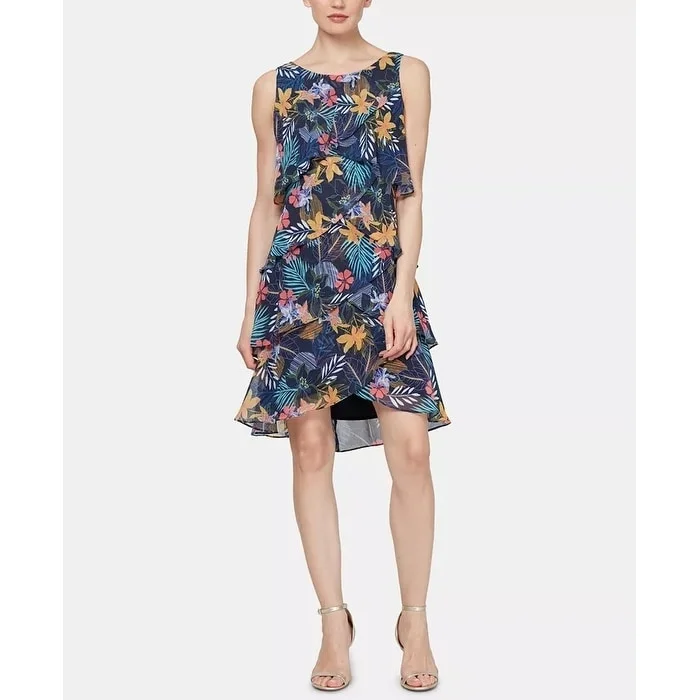 Slim Fit SL Fashions Women's Sleeveless Tiered Shift Dress Blue Size 6