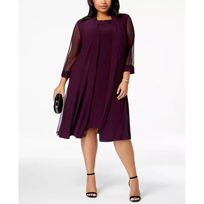 Sweet Style R & M Richards Women's Plus-Size Embellished Dress & Jacket Set Purple 22W