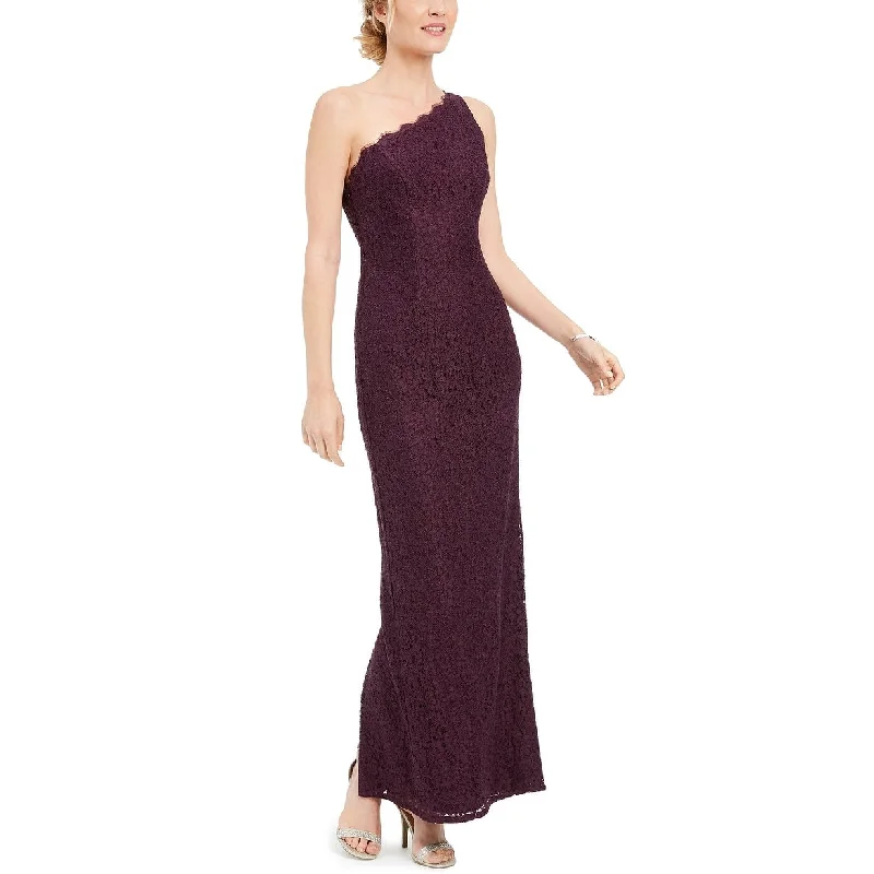High Street Style Adrianna Papell Women's One-Shoulder Lace Gown Dark Purple Size 2