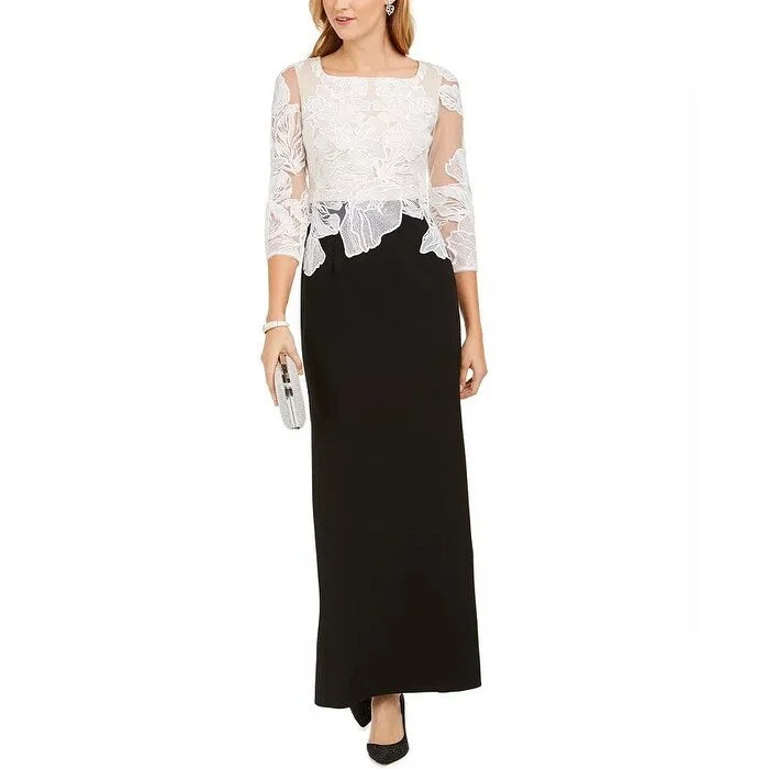 Preview New Products Adrianna Papell Women's Floral Embroidered Gown Black Ivory Size 6
