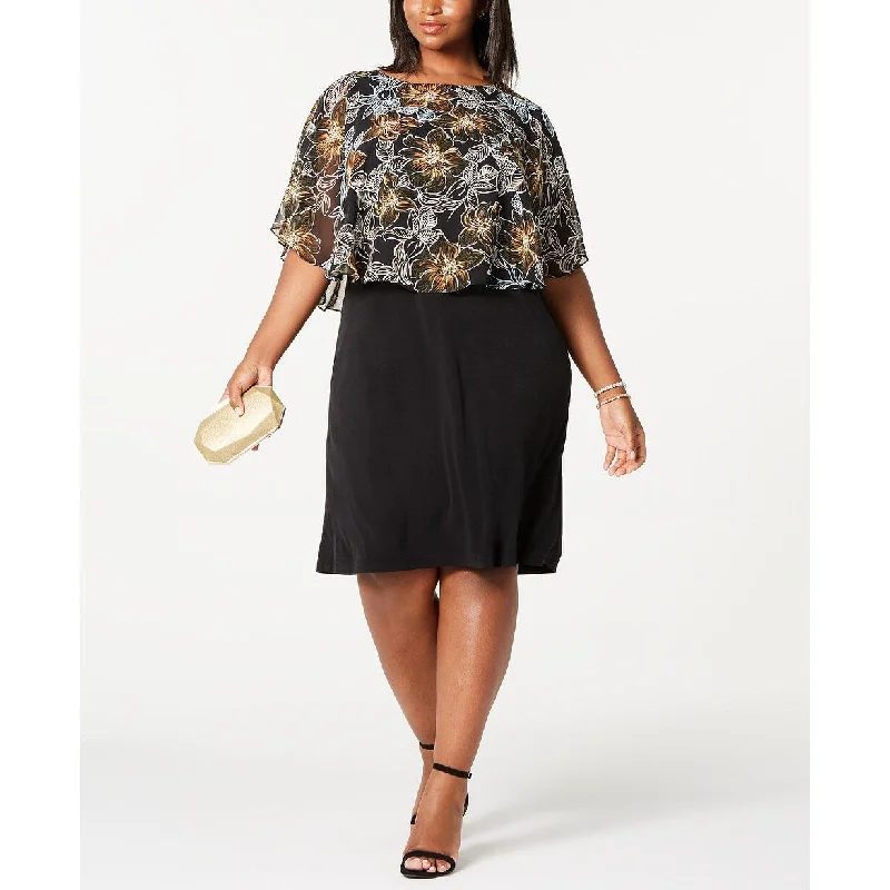 British Fashion Connected Women's Plus Size Chiffon Overlay Dress Black Size 24