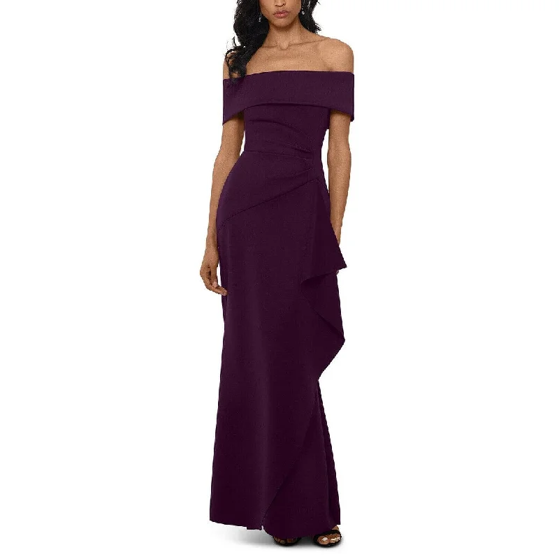 Classic Xscape Women's Ruffled Off-The-Shoulder Gown Dark Purple Size 6