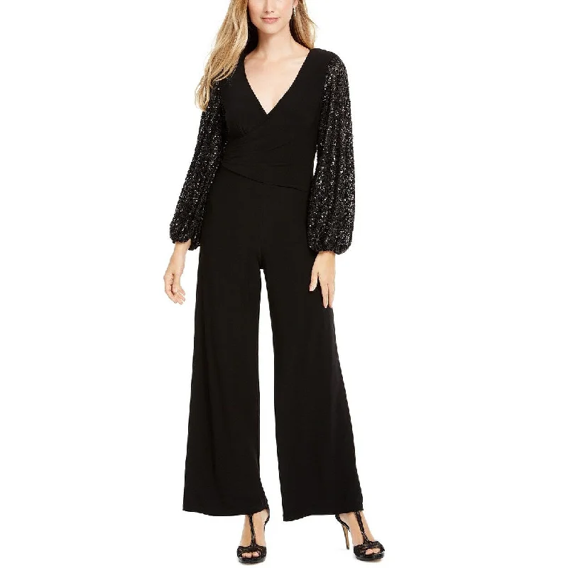 Practical Style Adrianna Papell Women's Sequin-Sleeve Jumpsuit Black Size 6