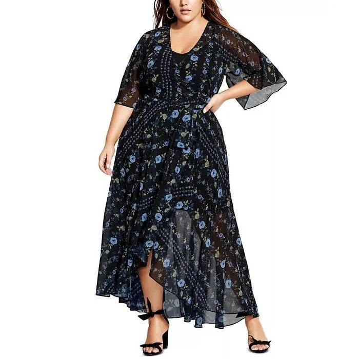 Fashion Must-have City Chic Women's Floral Print Wrap Maxi Dress Blue Black Size PS - Petite Small Fashion Must-have City Chic Women's Floral Print Wrap Maxi Dress Blue Black Size PS - Petite Small