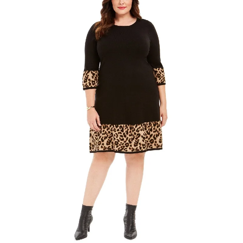 Celebrity Style Jessica Howard Women's Plus Size Solid & Animal-Print Sweater Dress Black Size 2 Extra Large Celebrity Style Jessica Howard Women's Plus Size Solid & Animal-Print Sweater Dress Black Size 2 Extra Large