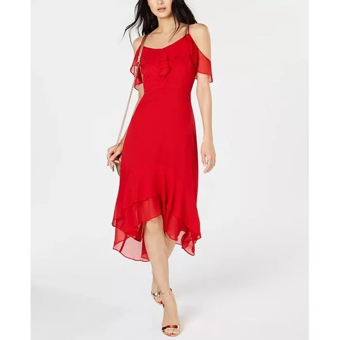 High-end atmosphere INC Women's Solid Cold-Shoulder Midi Dress Dark Red Size 10