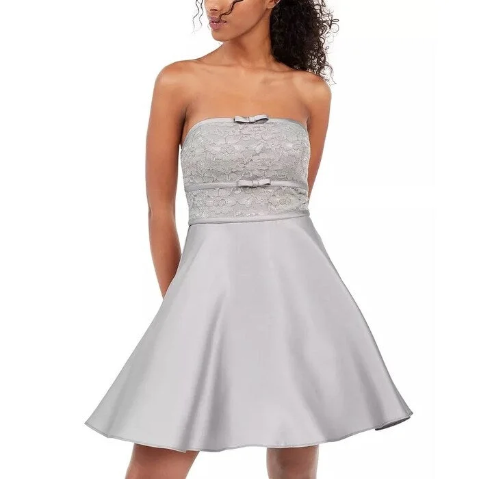 Age-reducing Style City Studios Juniors' Strapless Lace Bow Dress Gray Size 3