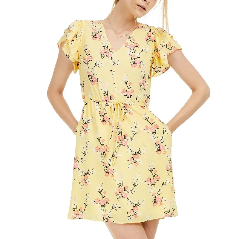 Feminine Charm Maison Jules Women's Floral-Print Flutter-Sleeve Dress Yellow Size Extra Large - X-Large Feminine Charm Maison Jules Women's Floral-Print Flutter-Sleeve Dress Yellow Size Extra Large - X-Large