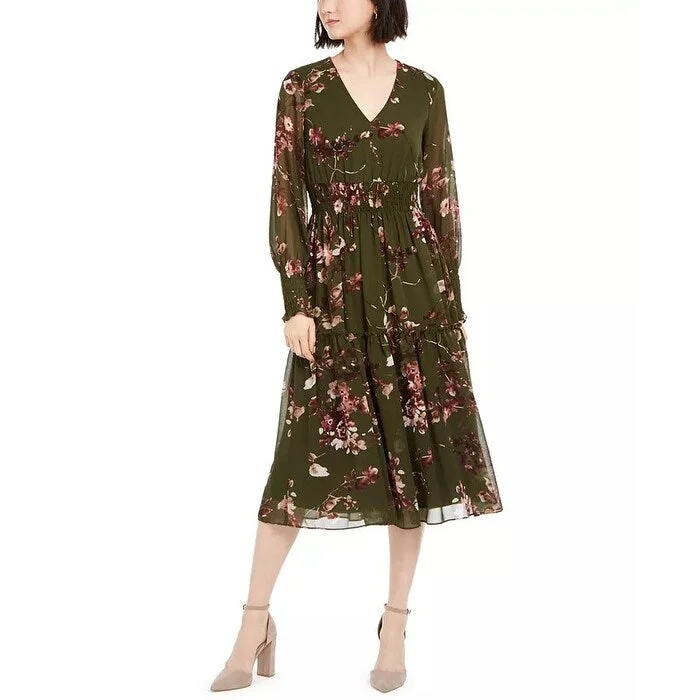 Slim Fit Taylor Women's Floral Print V Neck Dress Medium Green Size 6