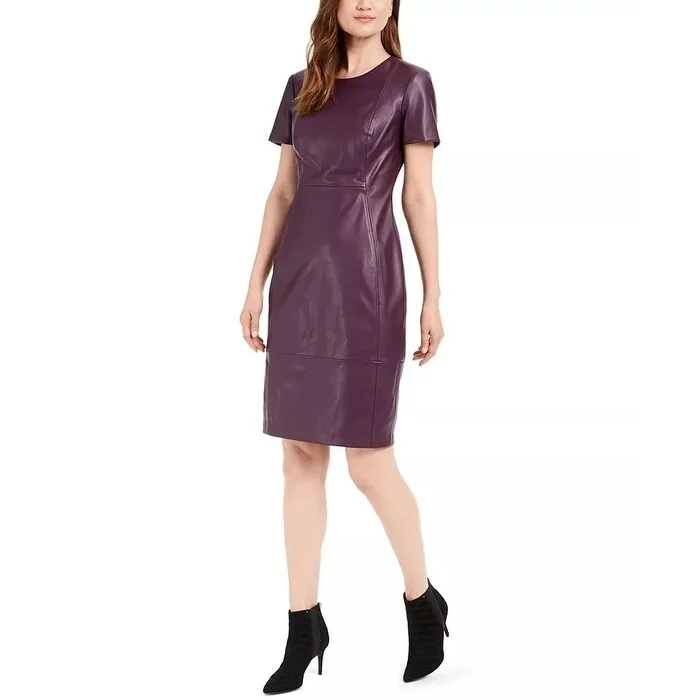 New Products Calvin Klein Women's Faux Leather Sheath Dress Purple Size 12