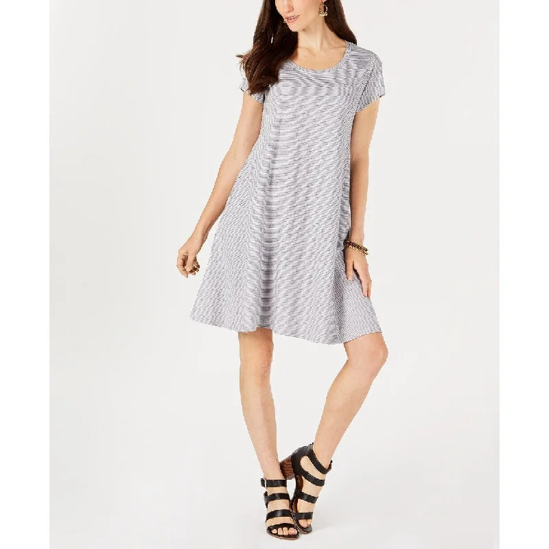 Exquisite Design Style & Co Women's Striped Cotton Swing Dress Grey Size Large