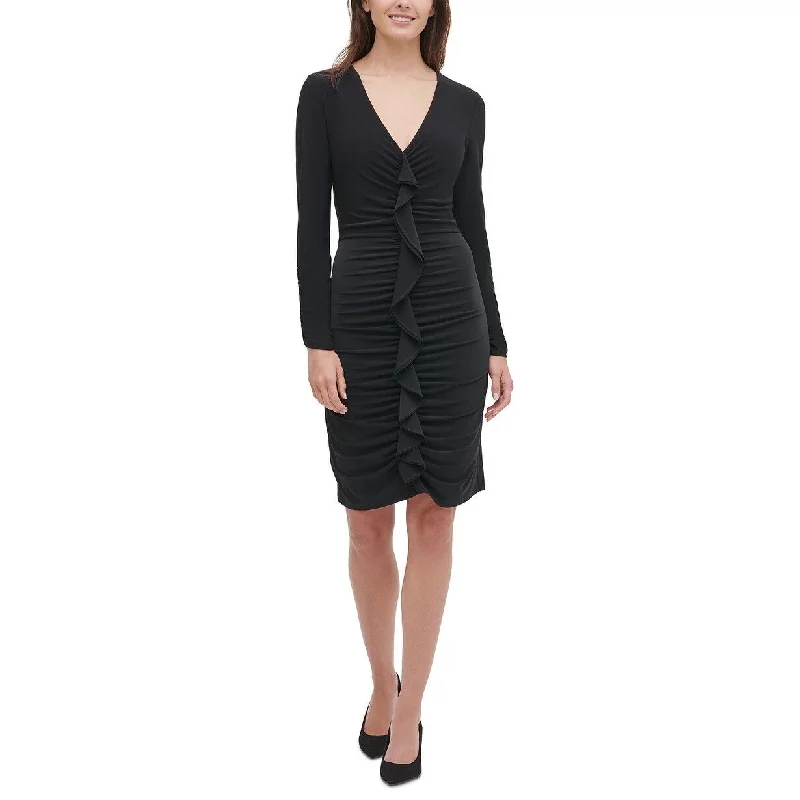 British Fashion Tommy Hilfiger Women's Jersey Ruffle Front Dress Black Size 10