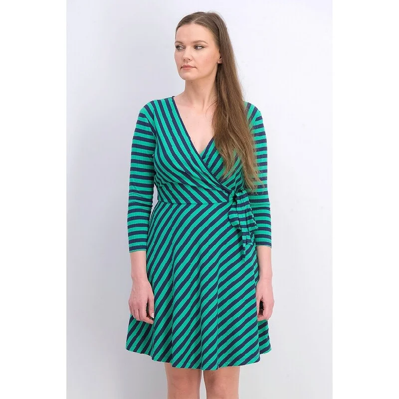Fashion Pioneer Maison Jules Women's Striped Wrap Dress Green Size Small