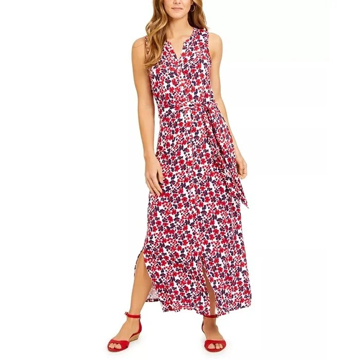Elegant And Lazy Charter Club Women's Tie Waist Maxi Dress Red Size Medium
