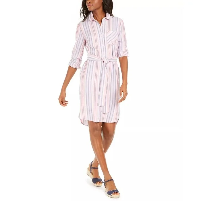 Body Design Tommy Hilfiger Women's Striped Shirtdress Pink Size 2