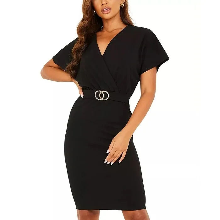 Free And Casual QUIZ Women's Belted Bodycon Dress Black Size 10