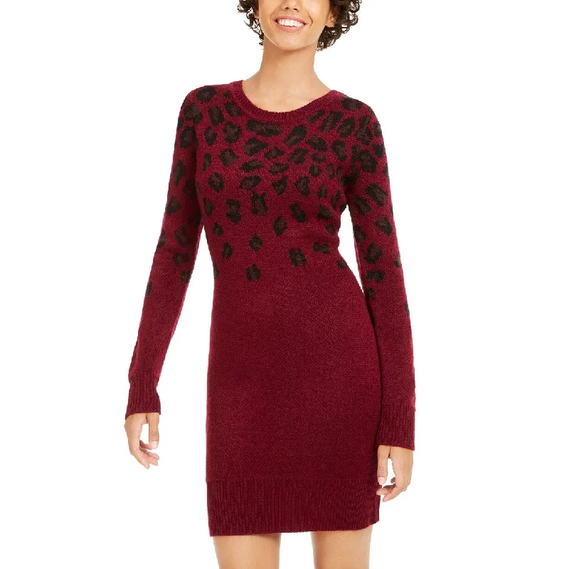 French Style BCX Women's Cheetah-Print Sweater Dress Red Size Small