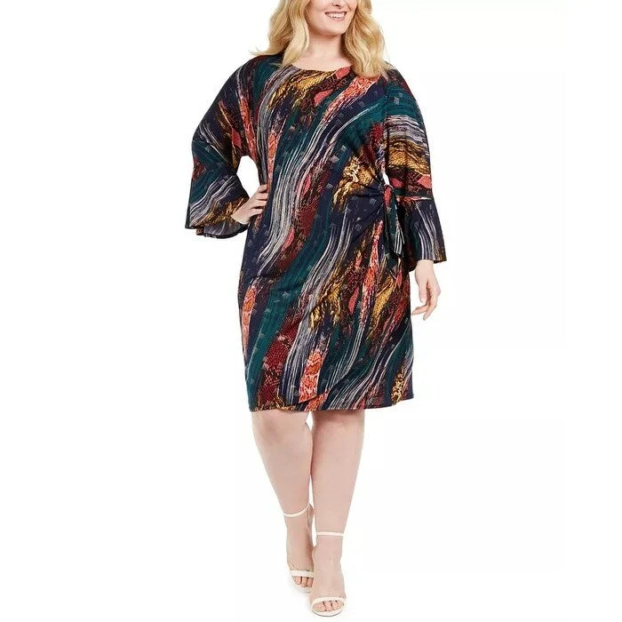 Mid-length Style Robbie Bee Women's Plus Size Printed Tie-Side Dress Purple Size 2X