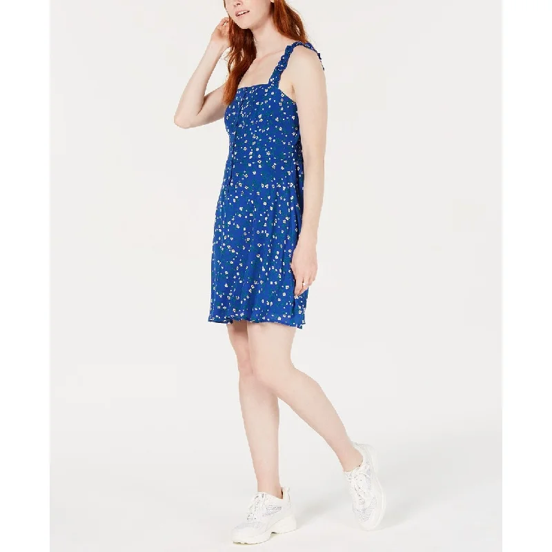 Outdoor Trend 19 Cooper Women's Smocked Floral-Print A-Line Dress Blue Size Small