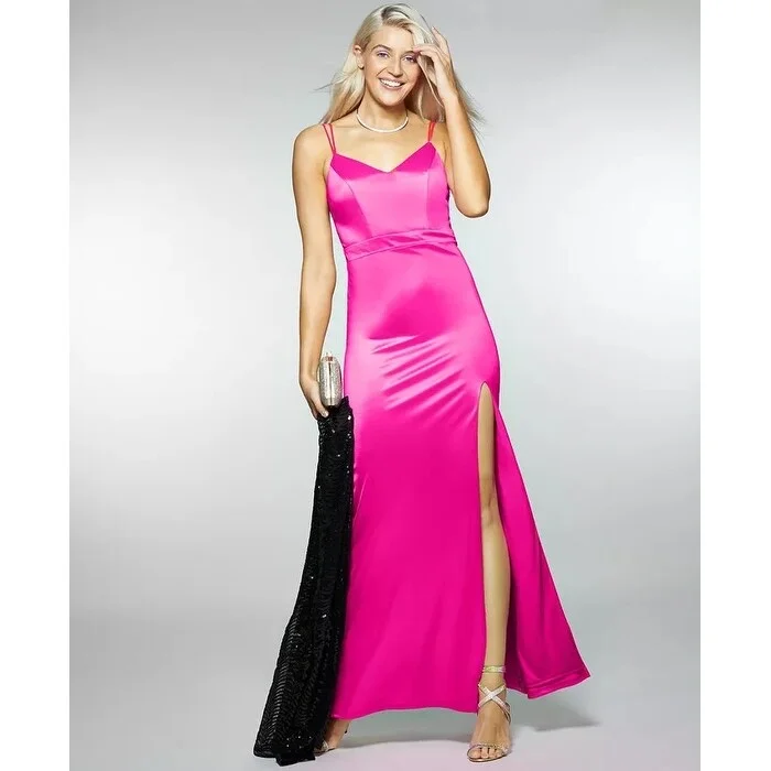 Slim Fit City Studios Junior's Satin Lace Back Gown Pink Size 3