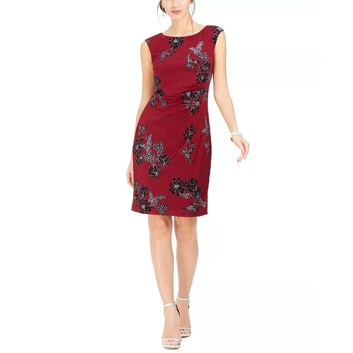 Personalized Clothing Jessica Howard Women's Velvet Sparkle Sheath Dress Red Size 12 Petite