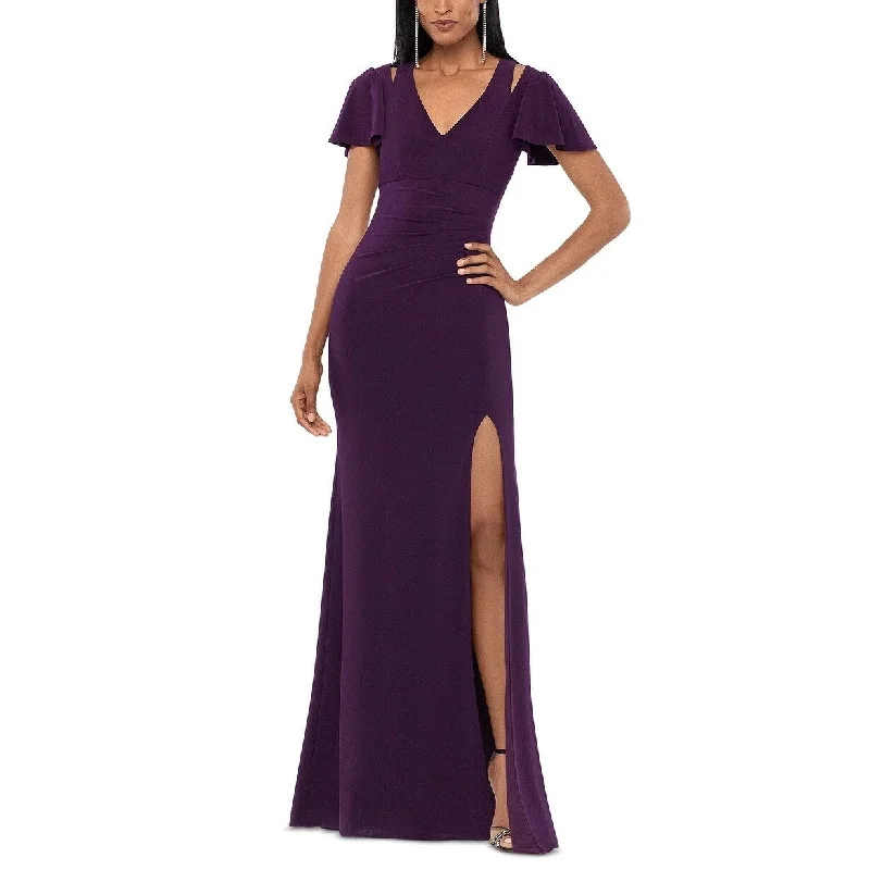 Relaxed And Casual XSCAPE Women's Split Shoulder A Line Gown Purple Size 8
