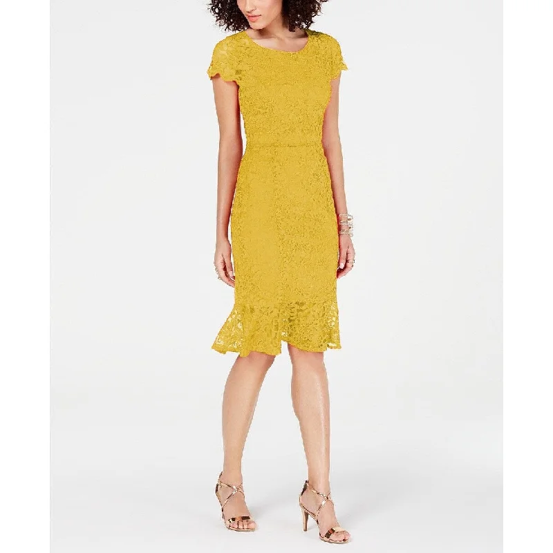 Girl Style Thalia Sodi Women's Short Sleeve Lace Dress Yellow Size Medium