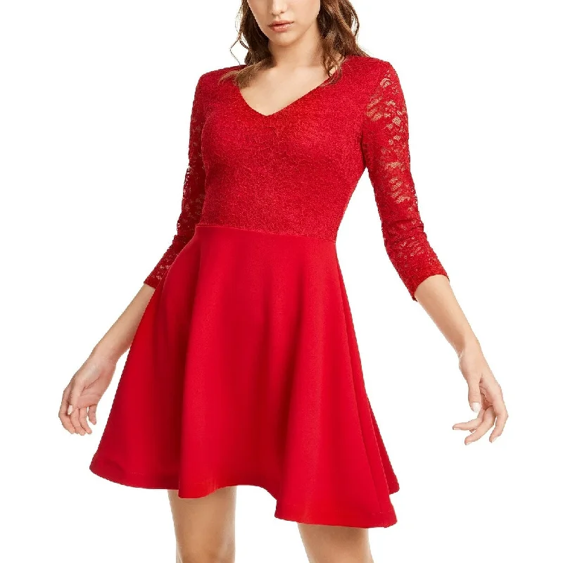 Warm And Comfortable B Darlin Junior's Lace & Scuba Fit & Flare Dress Red Size 9