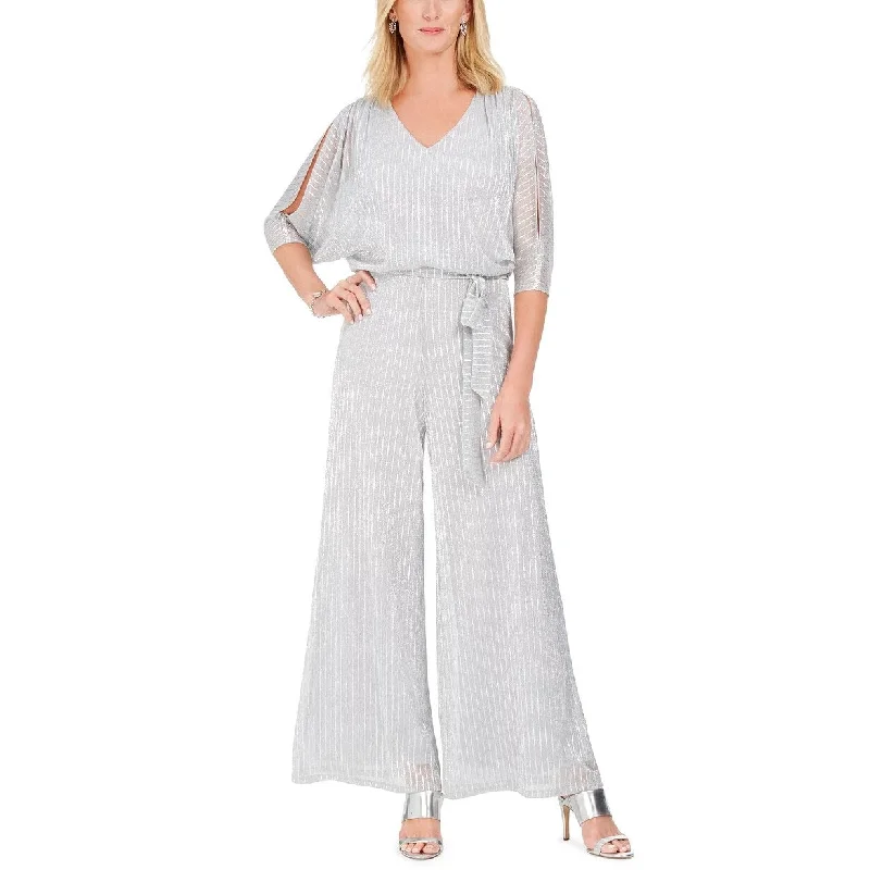 Street Cool MSK Women's Metallic Wide-Leg Jumpsuit Silver Size 10