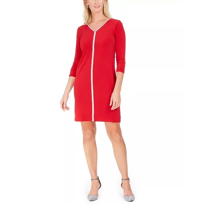 Age-reducing Style JM Collection Women's Embellished Trim Dress Red Size Petite Medium - Petite Medium Age-reducing Style JM Collection Women's Embellished Trim Dress Red Size Petite Medium - Petite Medium