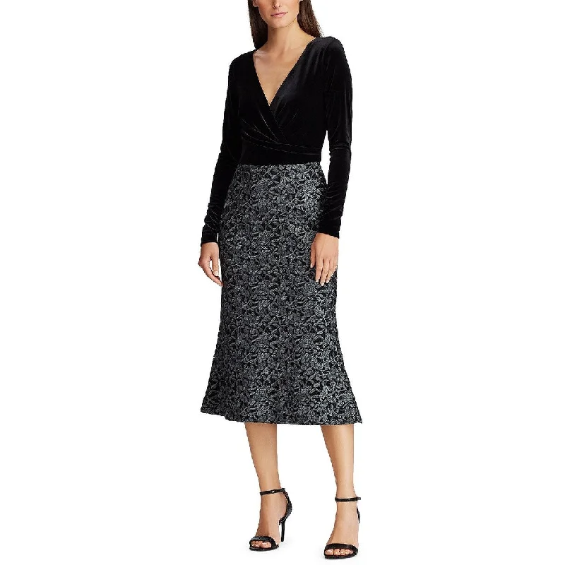 Embroidered Letters Lauren Ralph Lauren Women's Velvet-Lace Dress Black Size 14