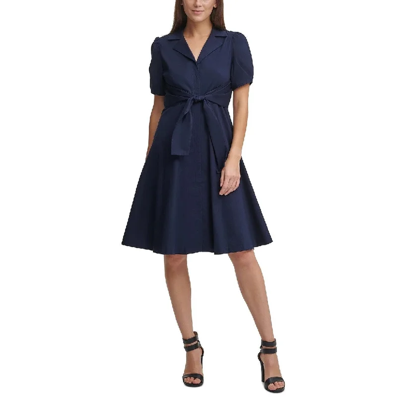 Slightly Flared Design DKNY Women's Tie-Front Shirtdress Navy Size 14