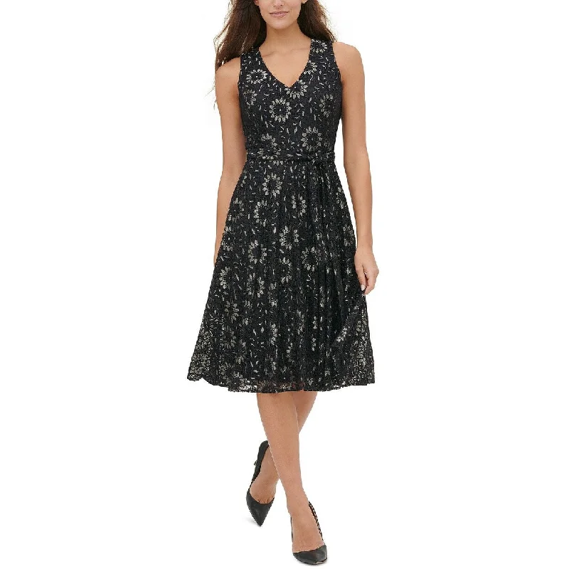 End Of The Year Tommy Hilfiger Women's Floral-Lace Fit & Flare Dress Black Size 14