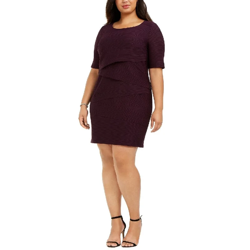 Basic Version Connected Women's Plus Size Zigzag Sheath Dress Purple Size Small
