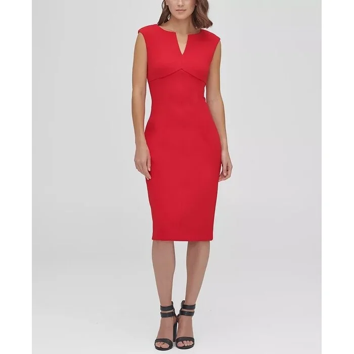 Summer Selection DKNY Women's Notch Neck Compression Sheath Dress Red Size 4