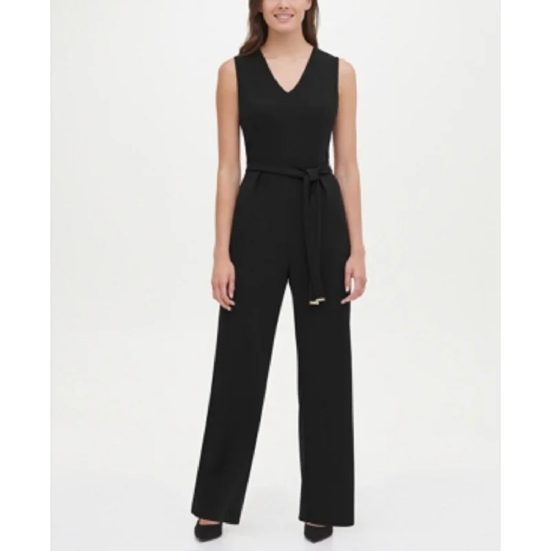 Light And Breathable Tommy Hilfiger Women's Belted V-Neck Jumpsuit Black Size 14