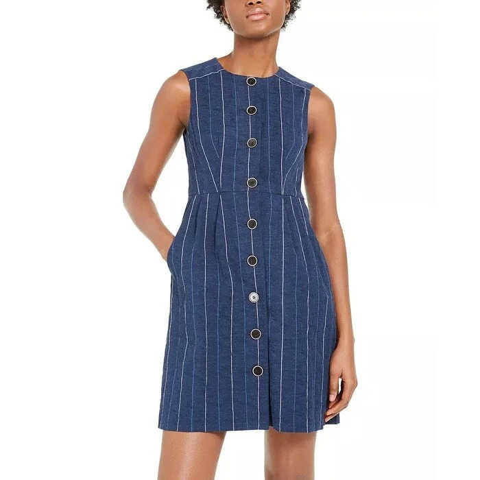 Sports Series Nanette Lepore Women's Striped Denim Sheath Dress Blue Size 8