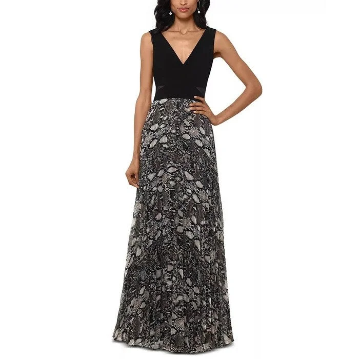Goddess Outfit Xscape Women's Snake-Embossed Chiffon Gown Beige Size 16