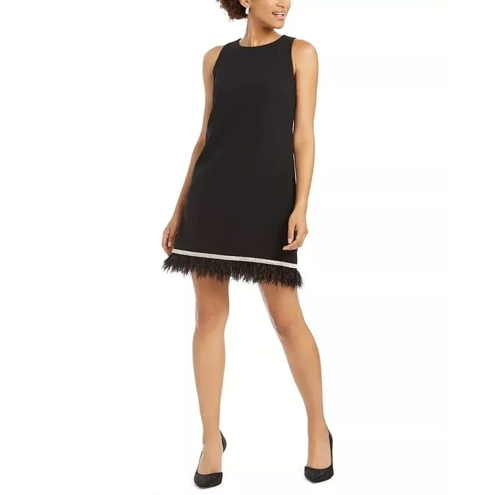 Comfortable Fashion MSK Women's Embellished Feather-Trim Shift Dress Black Size Medium Comfortable Fashion MSK Women's Embellished Feather-Trim Shift Dress Black Size Medium